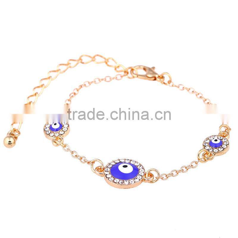 round rhinestone evil eye bracelet gold chain bracelet