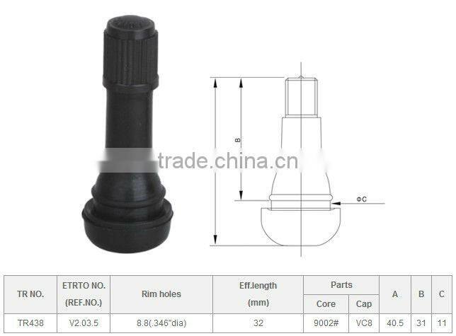 TR438 Snap-in tubeless tire valve