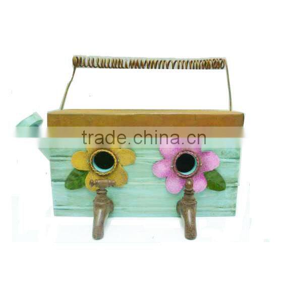 New design two faucets metal Wooden House For Bird