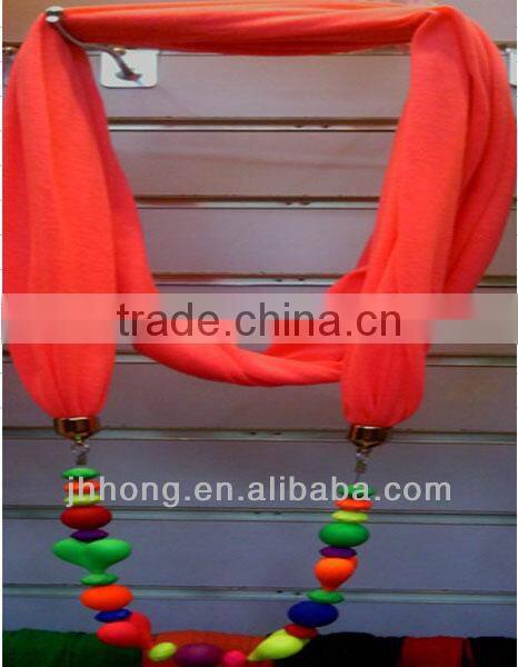 Single jersey green scarf with fluorescent color beadsbeads pendants for girls/cloth decorations