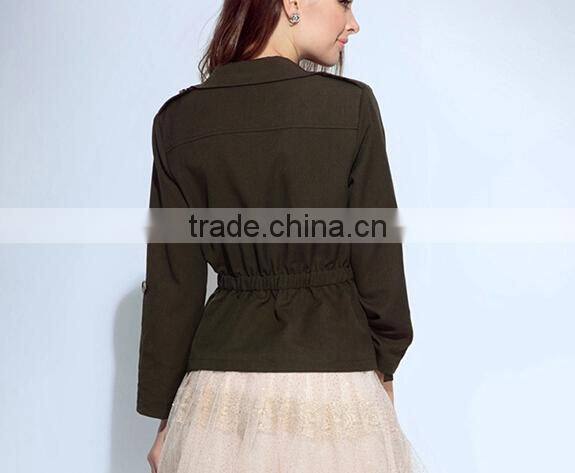 2015 ladies quality coat army green woman wholesale factory latest design coat