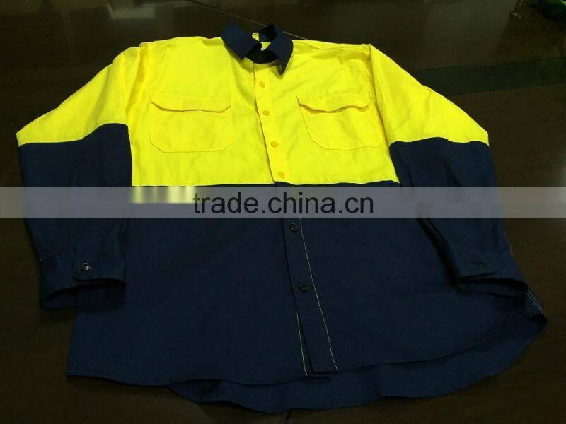 OEM custom Short Sleeves 100% cotton safety uniform Hi Vis reflective work shirts