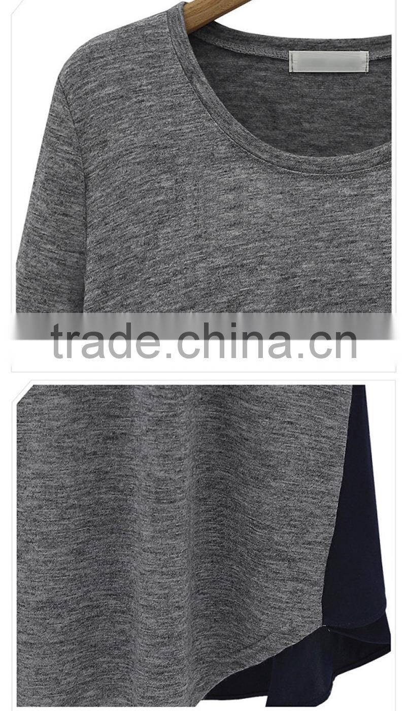 Competitive price good quality factory direct contrast color round neck Asymmetrical women different types of blouse designs