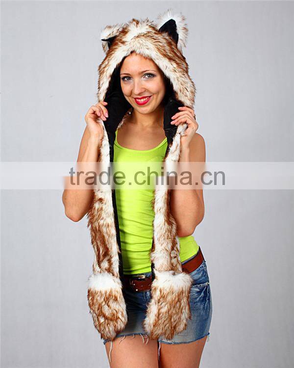 Long eared plush animal head russian style fur winter hat