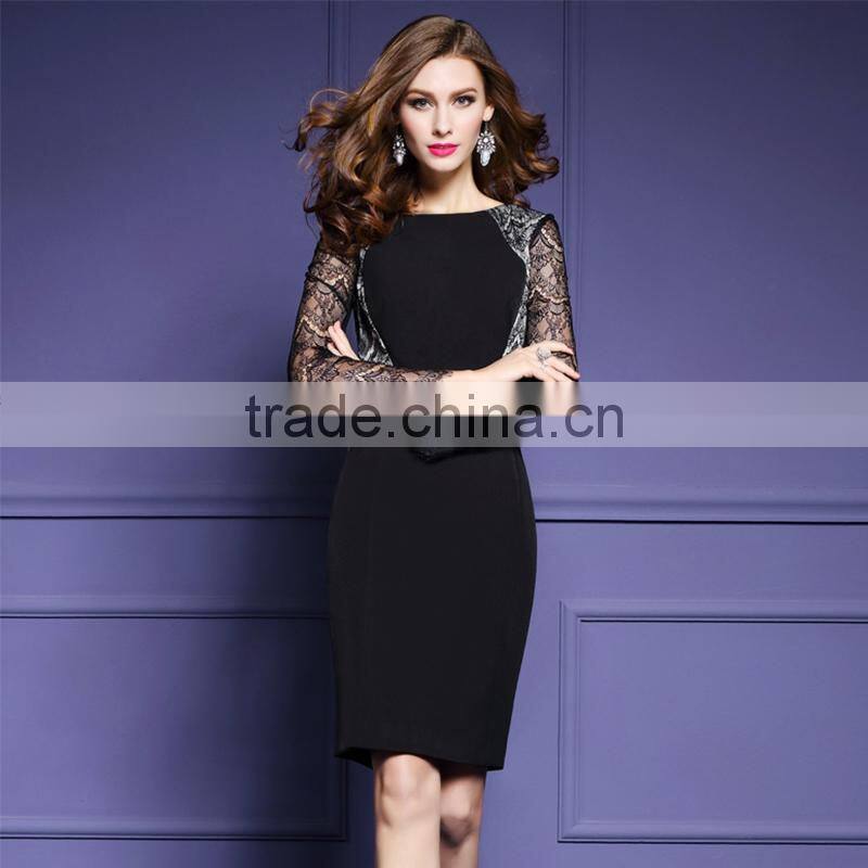 Maxnegio fabric pattern frock with lace sleeve for ladies