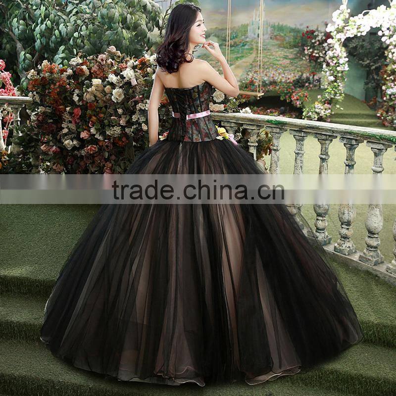 MGOO High End Black Puff Ball Prom Dress Beautiful Black Maxi Dress With Colorful Flowers Vestidos YDYS15B0018