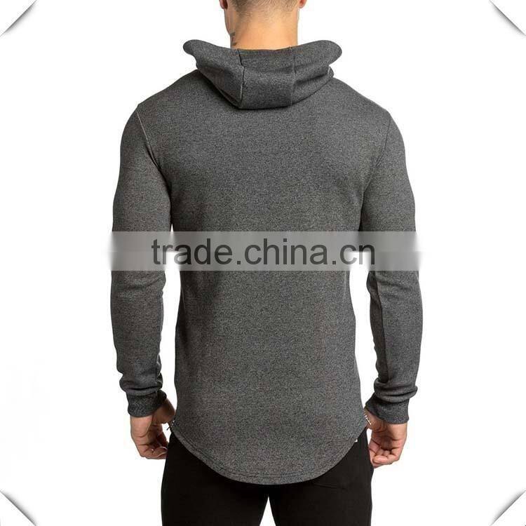 new fashion mens longline curved hem pullover hoodie with side zippers grey plain cotton elastane fleece fitness oem gym hoodie