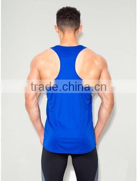 Blue Plain 100% Polyester Dry Fit Performance Training Vest with Mesh Panel Technical Sports Tank Top Blank Racerback Tank Top