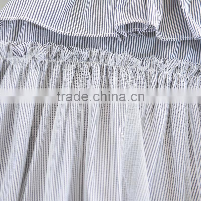 Fairy Dress Light Sky Blue and White Stripes Child Flutter Sleeve Summer Frock Chiffon Skirt