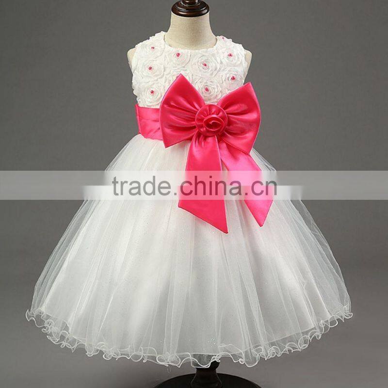 Girls short sleeved wedding dress big bow dress lace wedding dress bridal