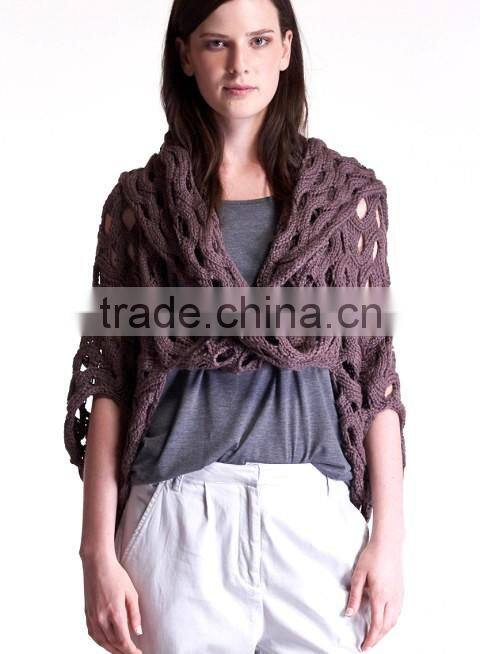 OEM supplier fashion alpaca shawl scarf open wave knitted ladies cape