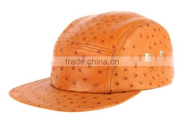 Ostrich leather blank wholesale 5 panel hats faux leather 5 panel hat