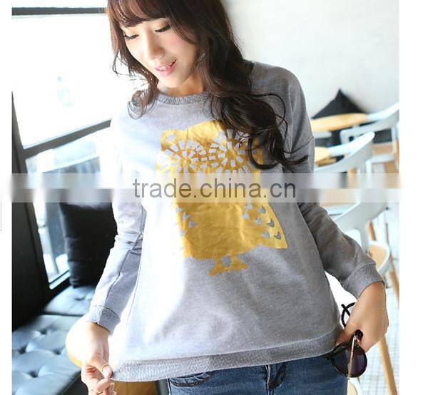 Spring new design european style vogue owl printed crewneck sweatshirt,women wear sweatshirt