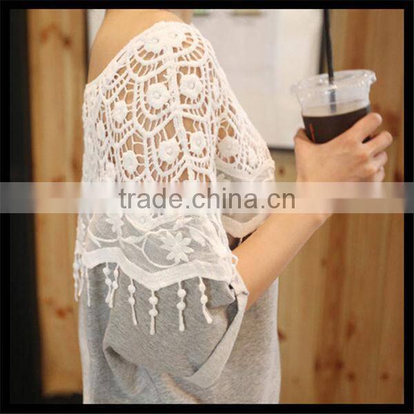 Hot sell fashion korea style lace design women summer blank latest printing t-shirt girl