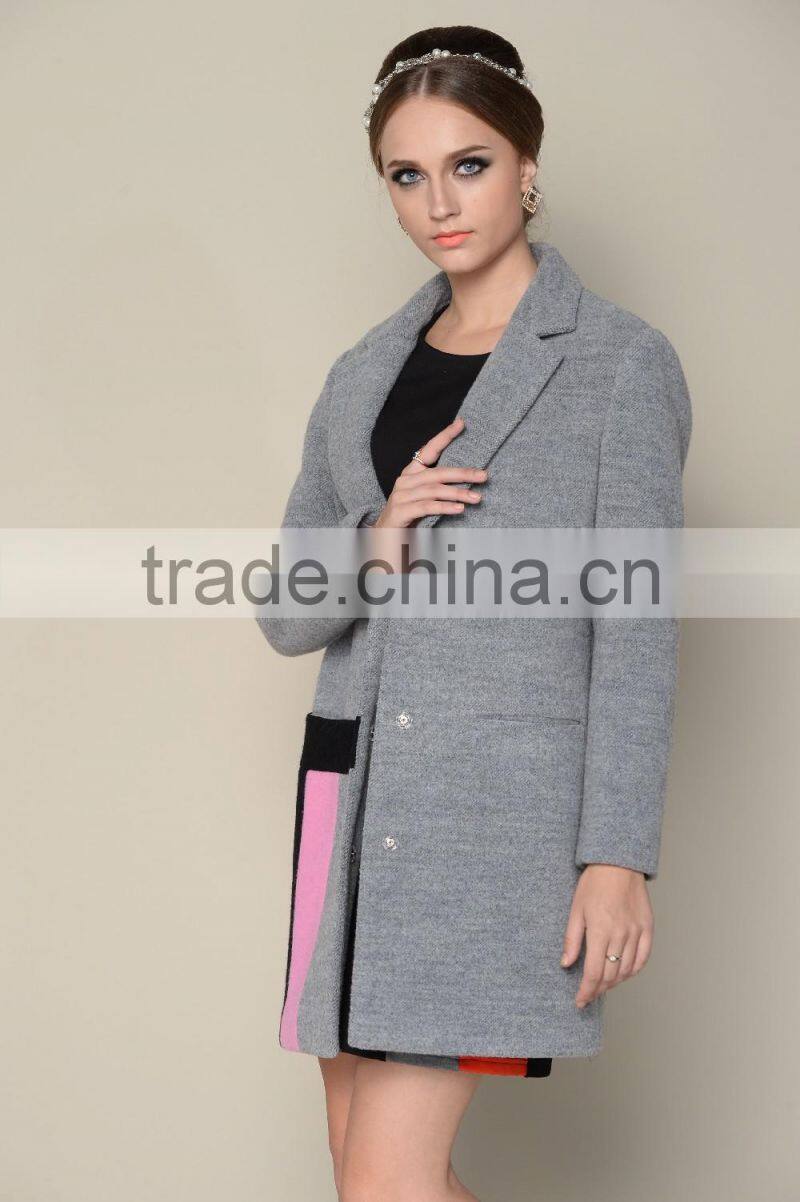Custom made contrasting colored elegant grey blue french fashion winter coats