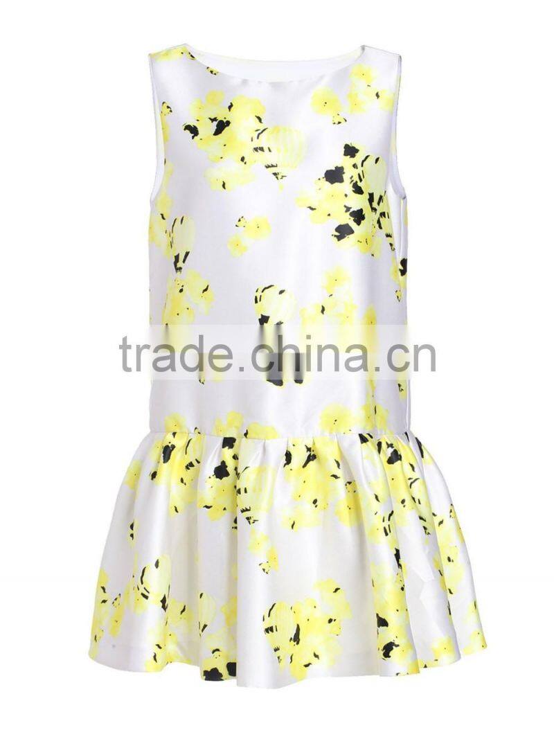 Girls full printing falbala sleeveless Peplum dress