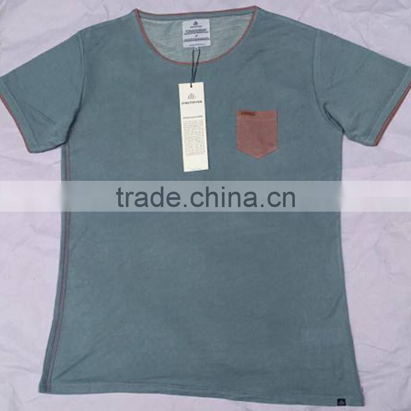 2018 Blue Men's Single Chest Pokcet Double Collar T Shirts