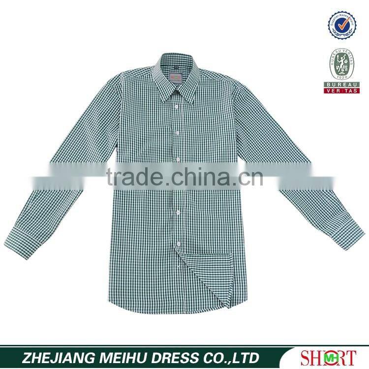 T/C fabric button down green check men's shirts