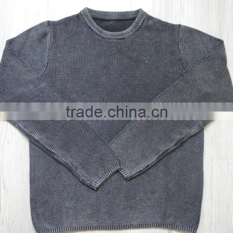 Stone wash round neck design pullover casual men knitted sweater men