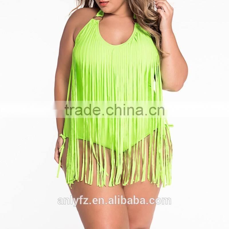 Free prom beach dress fresh sringe ornament plus-size triangle one-piece swimsuit for fat women