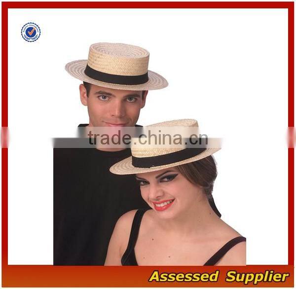 Unisex economy paper straw sailor hat cheap fashion boater hat with brim bowknot