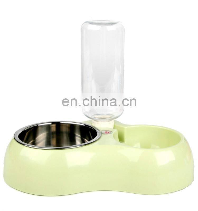 Double dinner bowl for cats, plastic and stainless steel pet bowl with water bottle