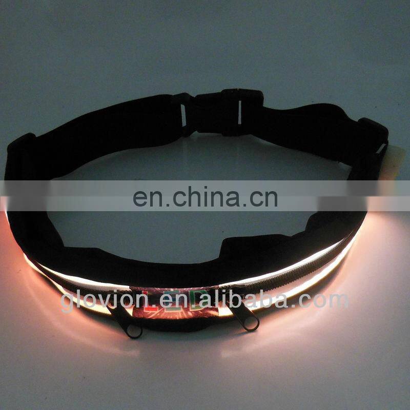Newest Flashing led waistband led light zipper waistband glowing sports waistband