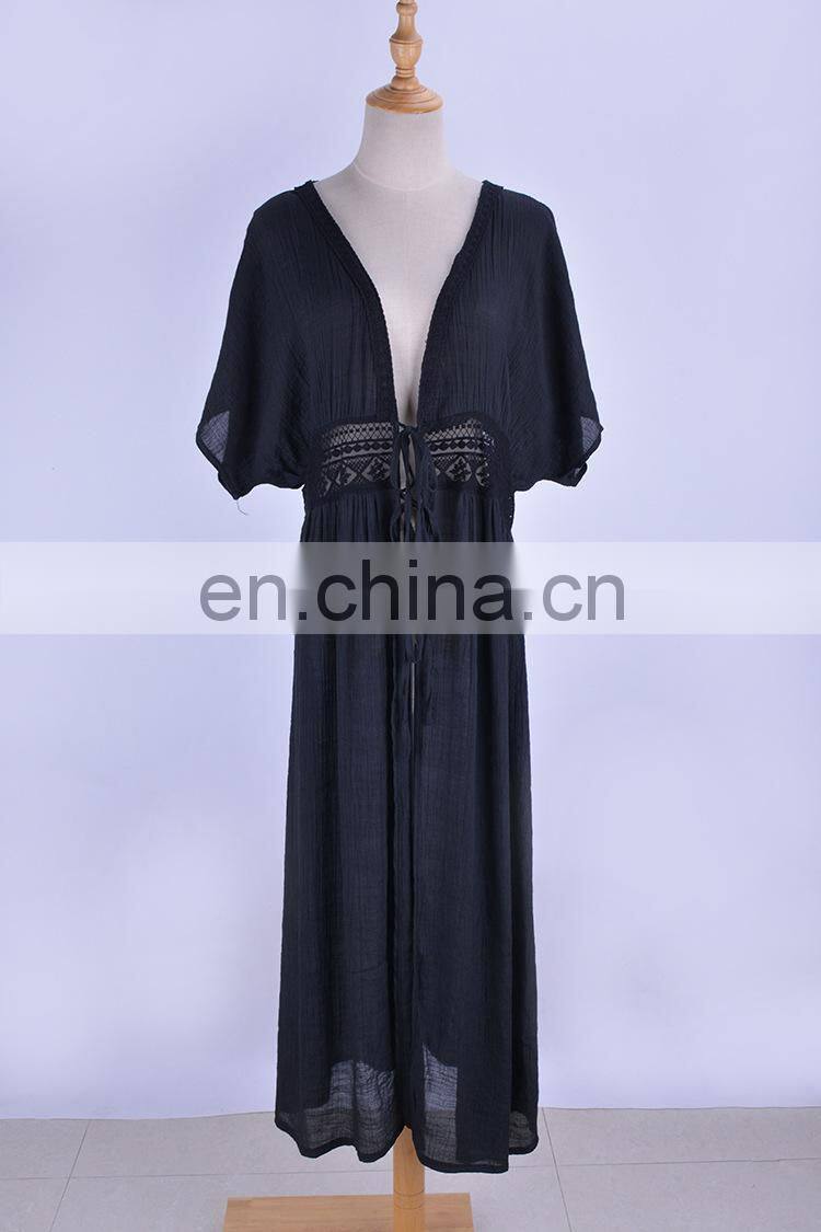 Summer Lace up Long Maxi Dress Swimwear 2019 Women Beach Bikini Cover up White Hollow Out Ladies Long Kaftan dress Sunscreen