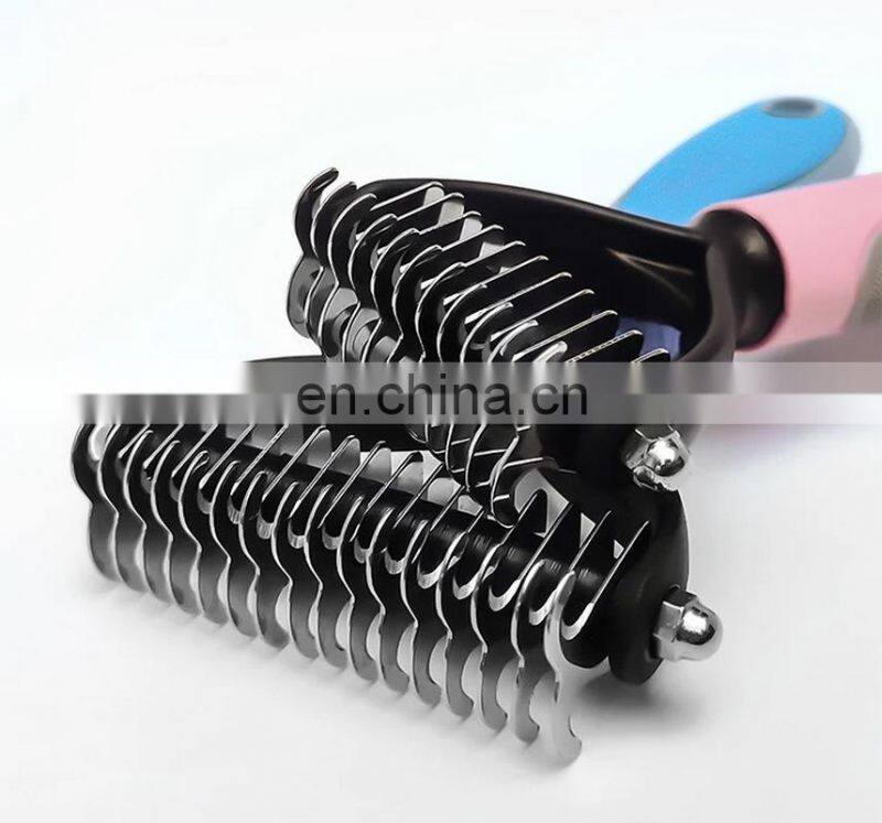 Pet Grooming Tool 2 Sided Undercoat RakeTangles Hair Remove Dog Knot Brush