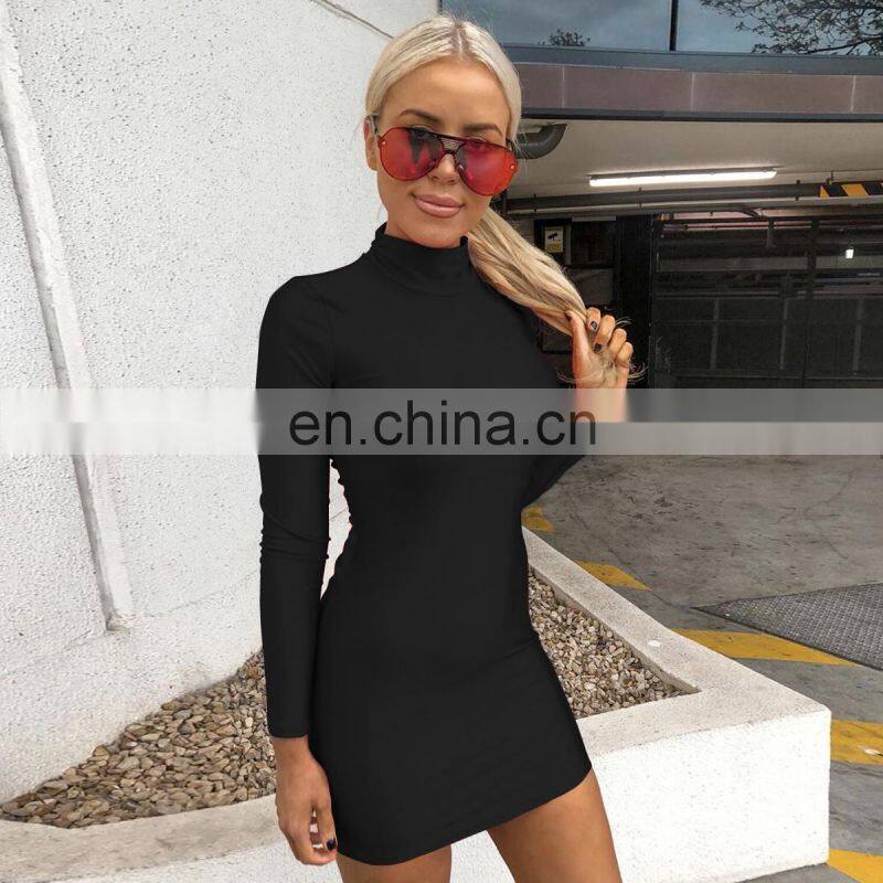 2020 in stock Winter Casual Sexy Long sleeve turtle neck Bodycon Women Short Party Mini Dress Women's Night Club