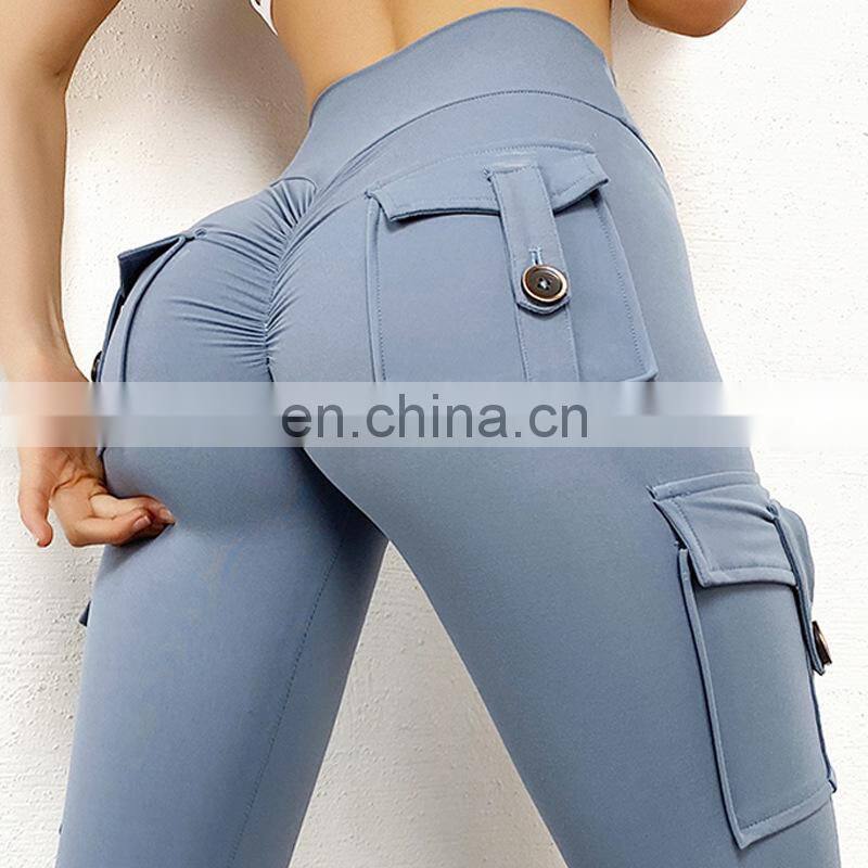 Wholesale sexy peach fitness pants women's tooling high-waist hip-lifting elastic tight-fitting yoga pants