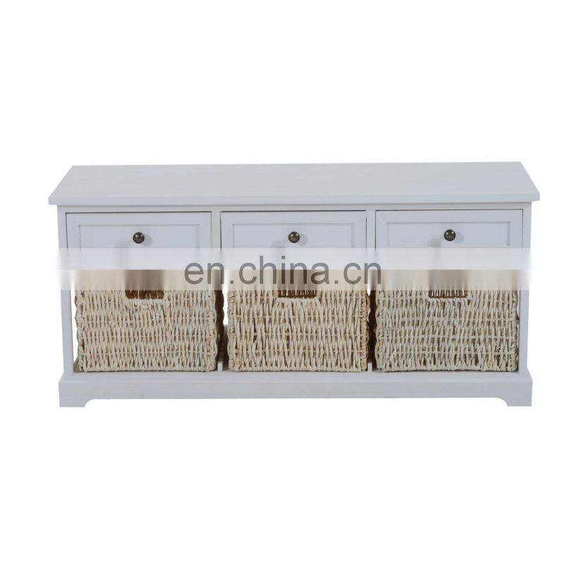 Wooden Shoe Storage Wicker Basket Bench Seat Hallway Organizer