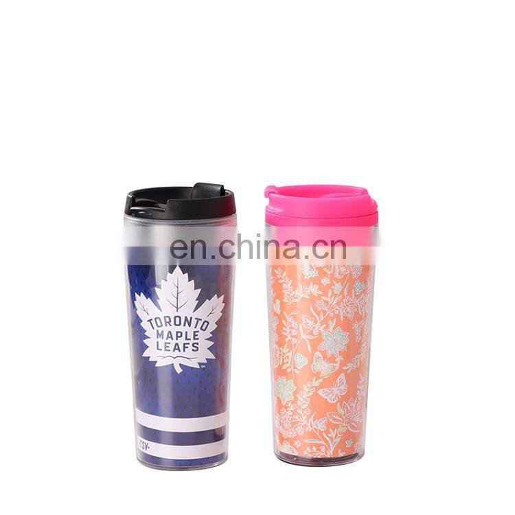 Hot Sale Plastic Travel mugs Coffee 450ml Custom Paper Insert