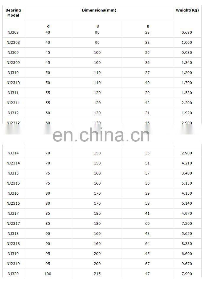 Factory Supplier High Precision Low Noise NJ304 NJ306 NJ307 NJ308 NJ309 Cylindrical Roller Bearing nj305