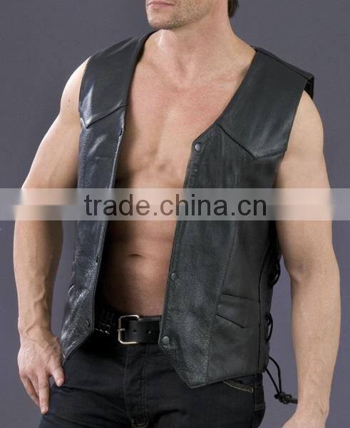 Motorbike leather vest YKK zippers