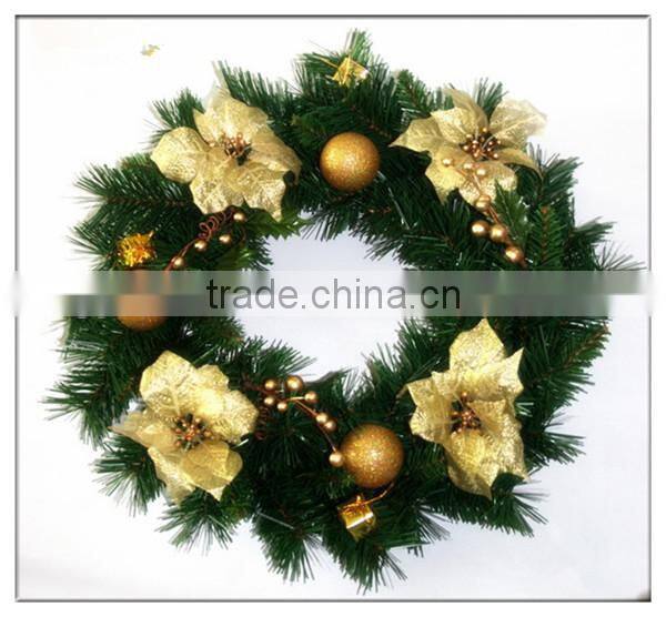 24 inch Decorated Red /Yellow/White Pine Sprinkle PET Wreath With Christmas Oranments