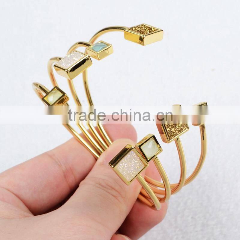 Endless jewelry customer design adate druzy chalcedony bezel bracelet bangle cuff