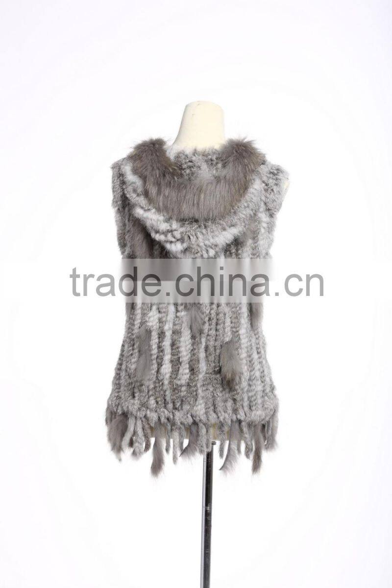 QD663 New Fashion Handknitted Rabbit & Raccoon Vest With Cap 2016