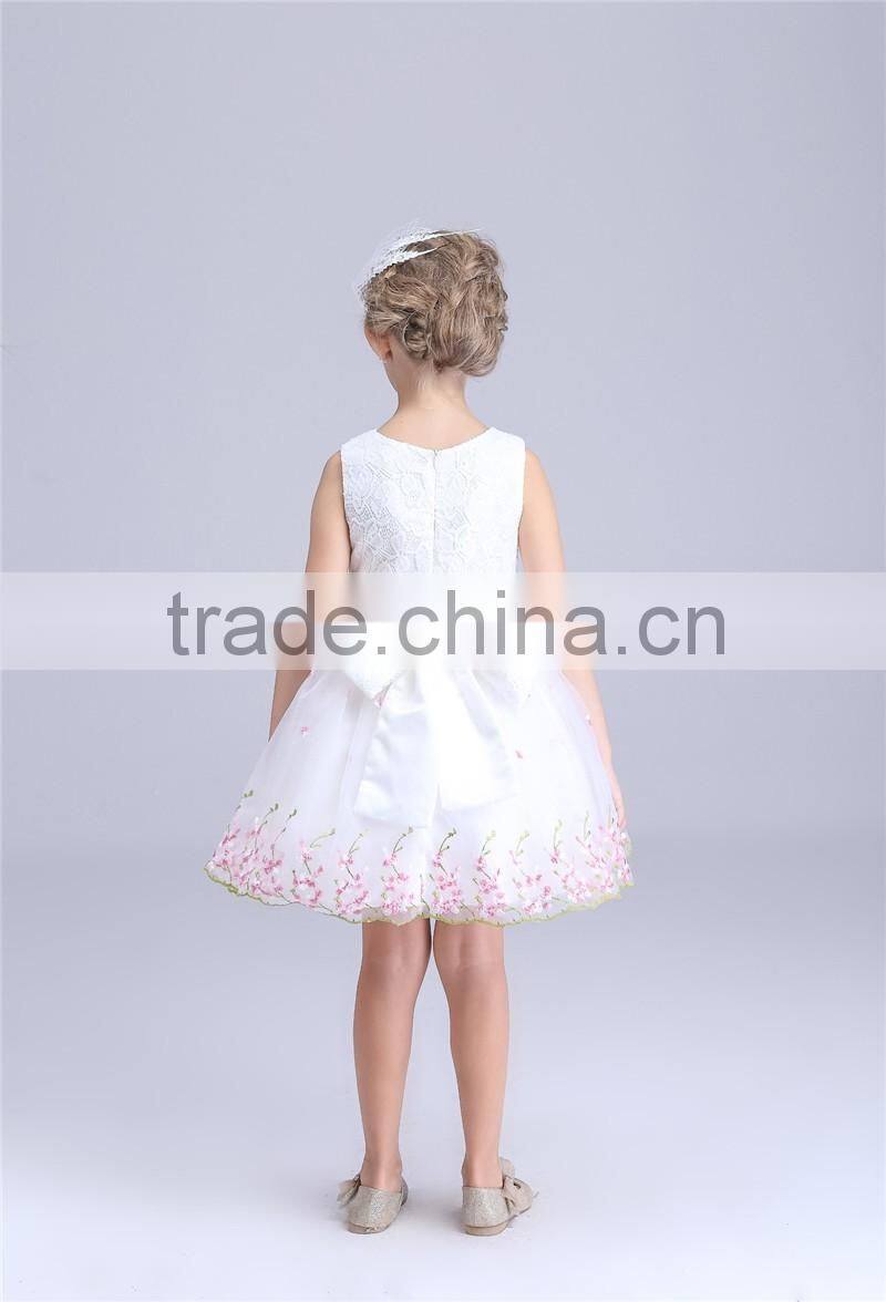 floral embroidered children girl dress butterfly knot princess baby girl dress OEM service
