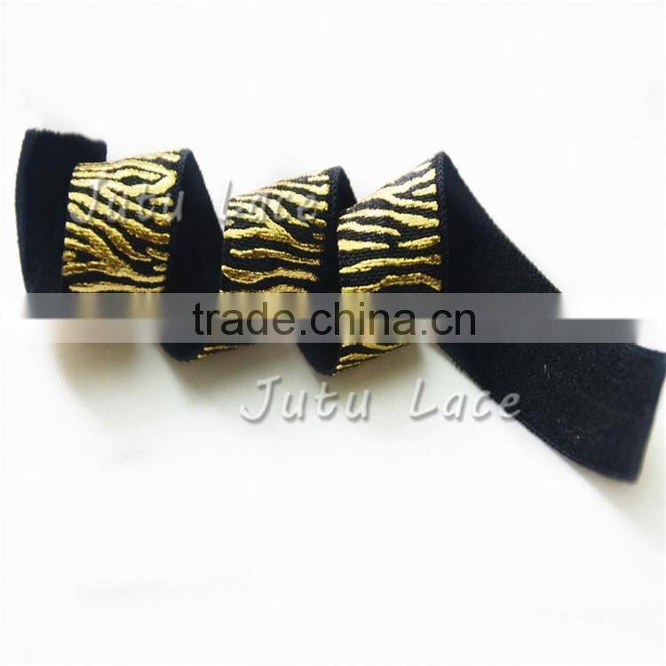 Black gold metallic stripes fold over elastic - 5/8'' Custom Printed FOE Babygirls Headbands elastic by the yard