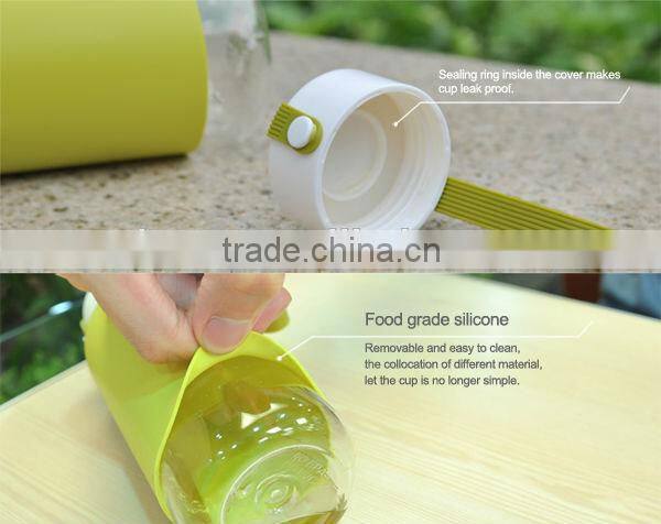 400ml HOT Plastic Sport Water Bottle With Silicone Sleeve