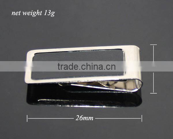 Men Style Fashion Stainless Steel Metal Black Genuine Leather Money Clip