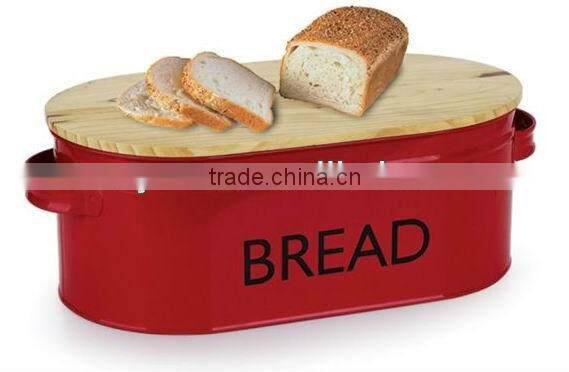 Metal Bread Bin /bread box / food box with wooden lid