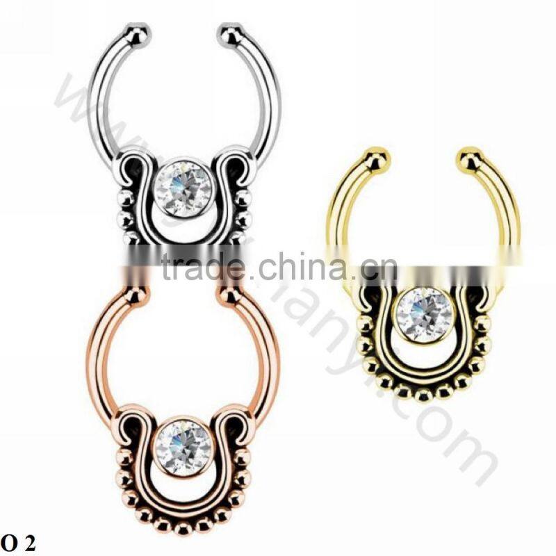 Gold Silver Plated fake septum Piercing Body Jewelry Hoop Nose Ring 2016 O 27