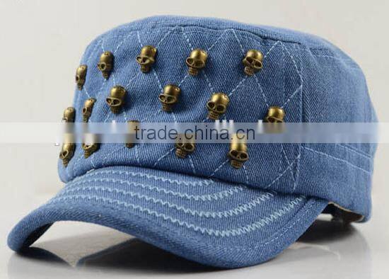 Sunny Shine cotton denim flat topped baseball Cap Hats skull rivet hats