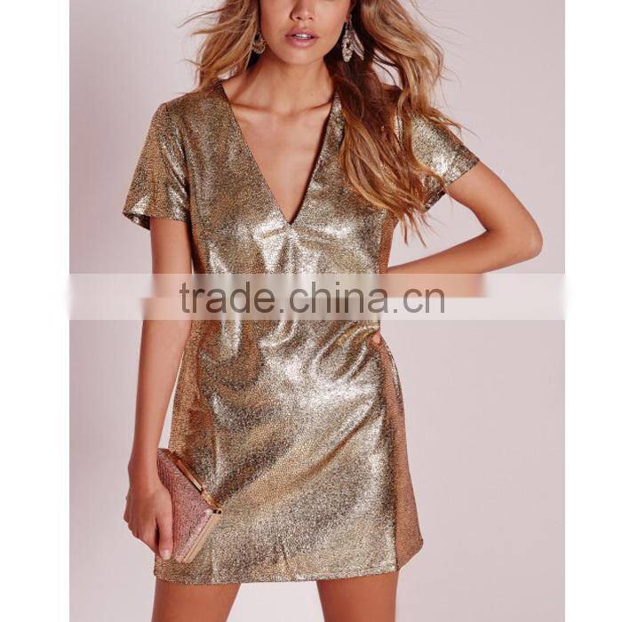 Cheap petite glitter v neck dresses gold with factory prices