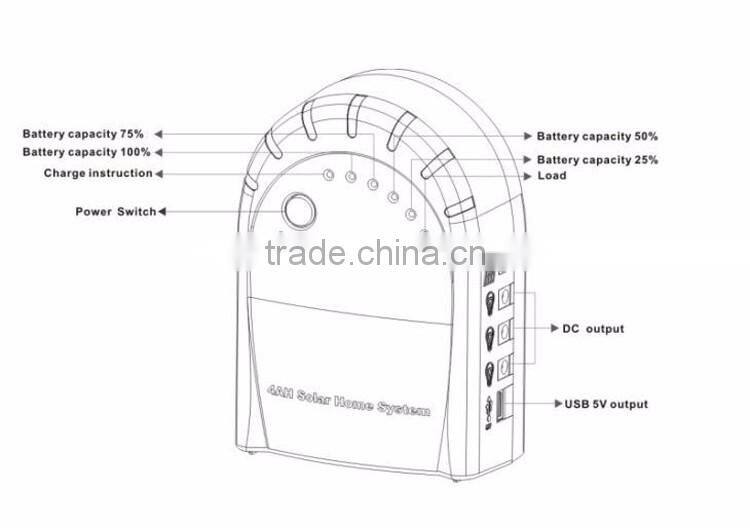 portable 6w led solar home lighting system with mobile charger
