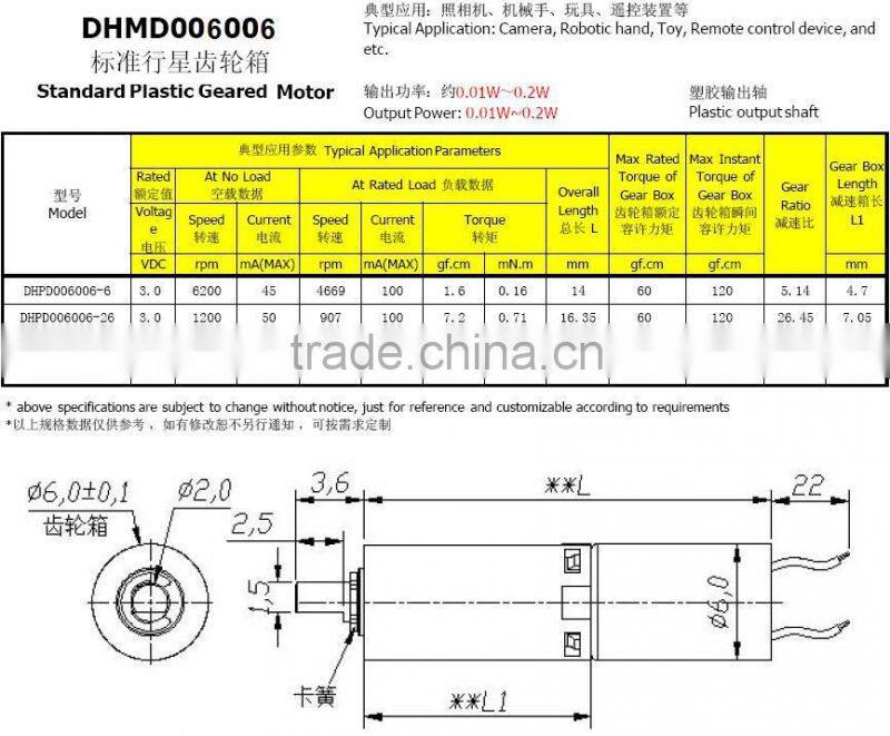 3V 6mm micro DC gear motor