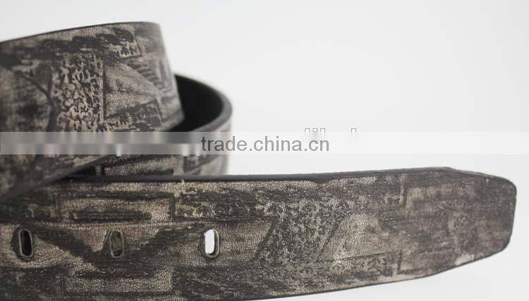 Fashion style black print pu leather belt for man with shiny metal square accessories in YiWu