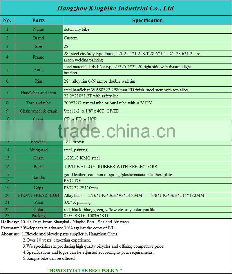 >>>700C colorful dutch city bike with single speed road city bike/